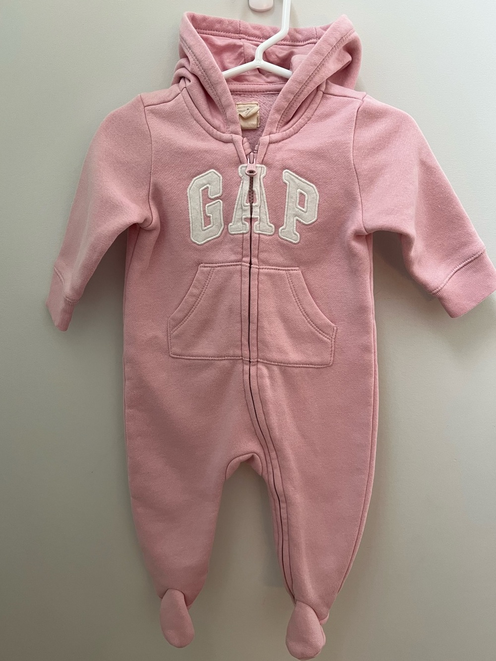GAP Pink Hooded Footie One-Piece with Front Pocket